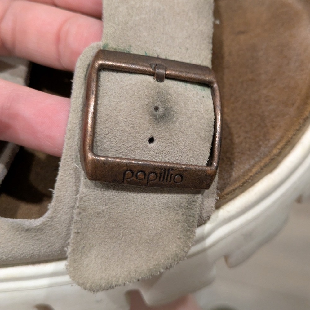 Papillio Birkenstock Arizona Grooved Sandals Women 37 Taupe Suede Platform - Picture 10 of 11